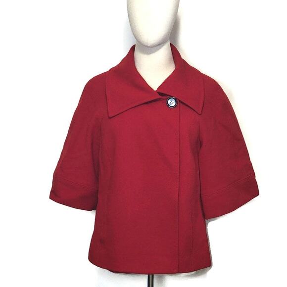 Lafayette 148 New York Red Swing Coat Virgin Wool 3/4 Sleeve Short Size 12 - Picture 12 of 16